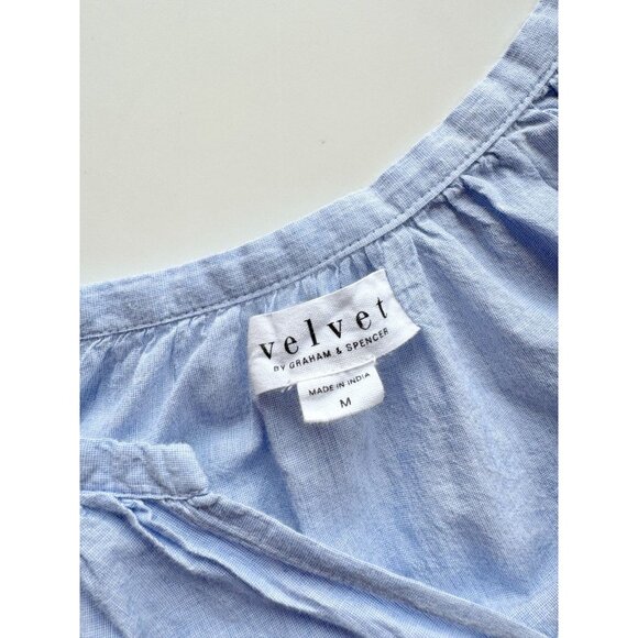 VELVET GRAHAM & SPENCER Arabelle Chambray Embroidered Peasant Blouse, Size M - Picture 14 of 16